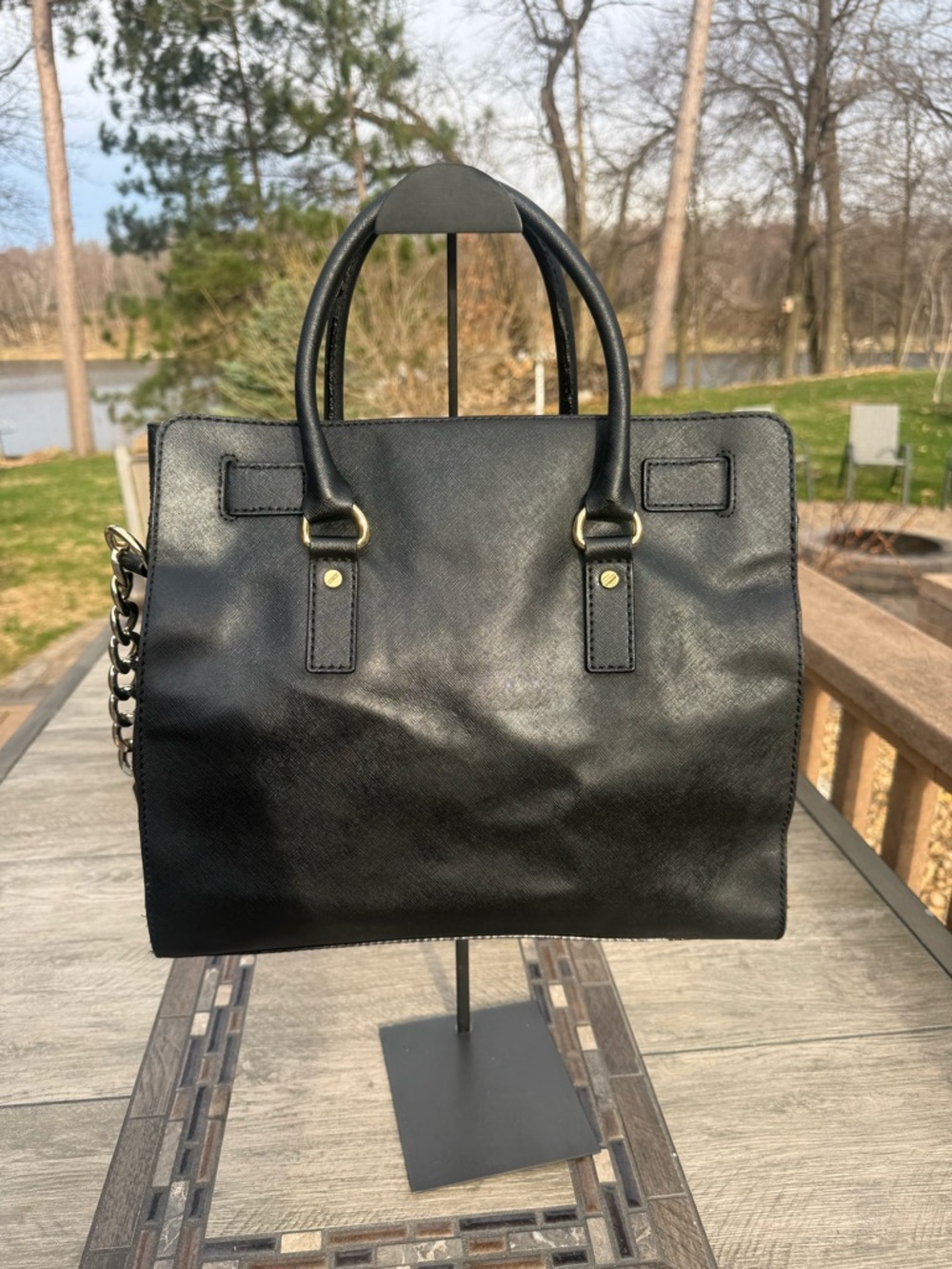 Michael Kors Hamilton Saffiano Leather Black Tote with Gold Hardware - Picture 3 of 11